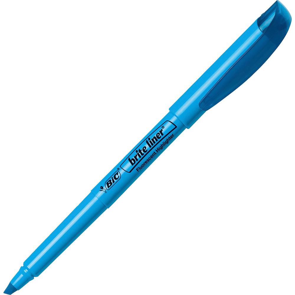 BIC Brite Liner Highlighters - Chisel Marker Point Style - Blue Water Based Ink - 1 Dozen. Picture 1