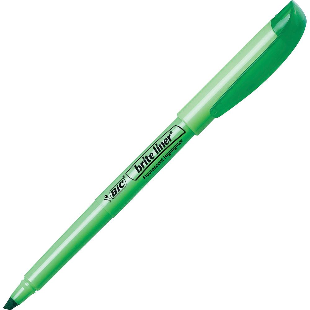 BIC Brite Liner Highlighters - Chisel Marker Point Style - Fluorescent Green Water Based Ink - 1 Dozen. The main picture.