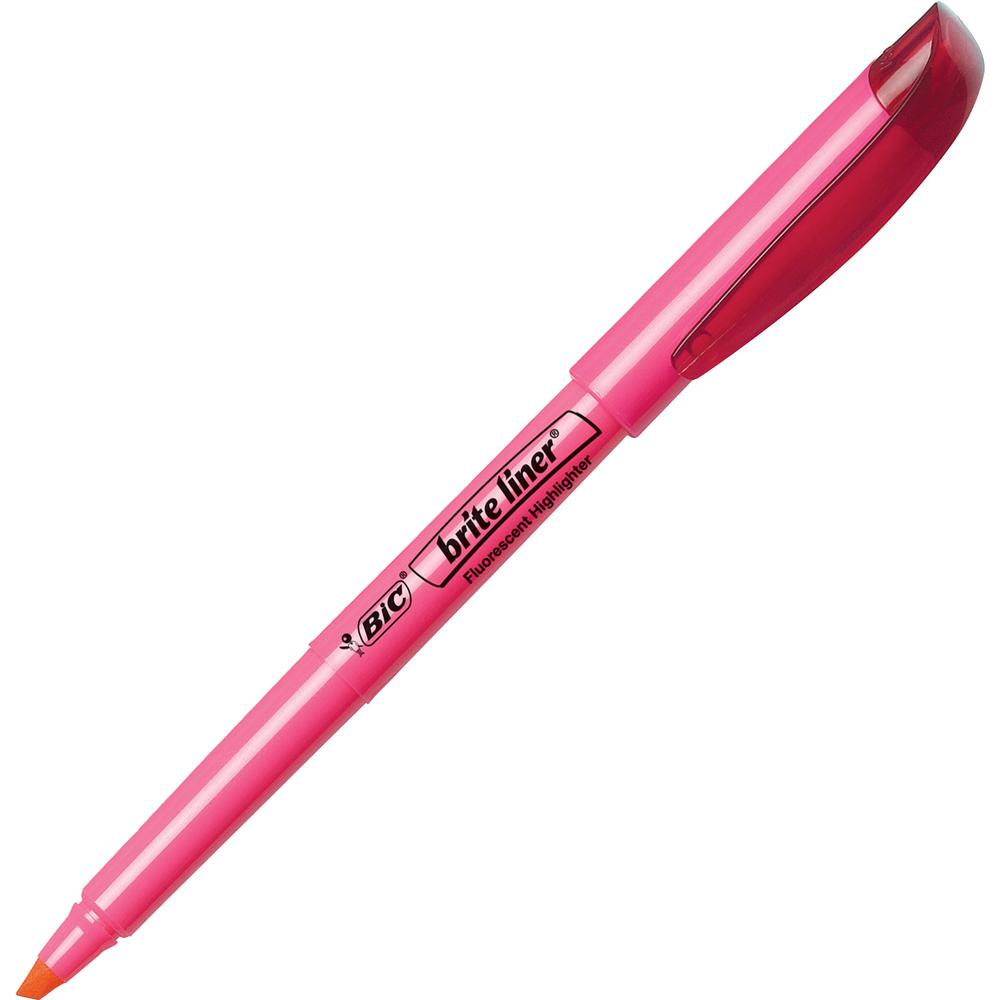 BIC Brite Liner Highlighters - Chisel Marker Point Style - Fluorescent Pink Water Based Ink - 1 Dozen. Picture 1