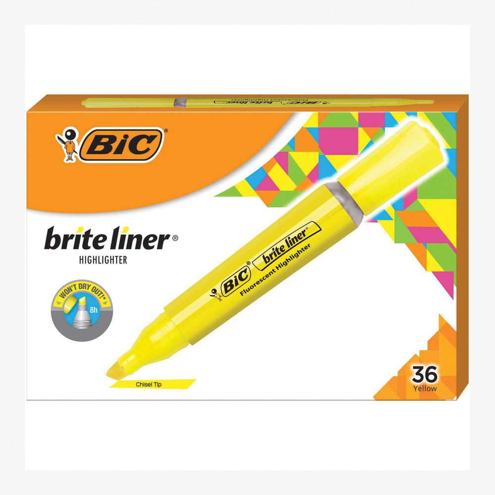 BIC Brite Liner Fluorescent Highlighters - Chisel Marker Point Style - Yellow - 1 Dozen. The main picture.