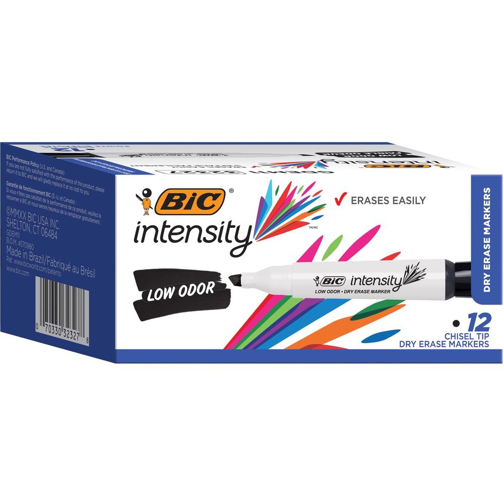 BIC Intensity Low Odor Dry Erase Markers - Chisel Marker Point Style - Black - 1 Dozen. Picture 1