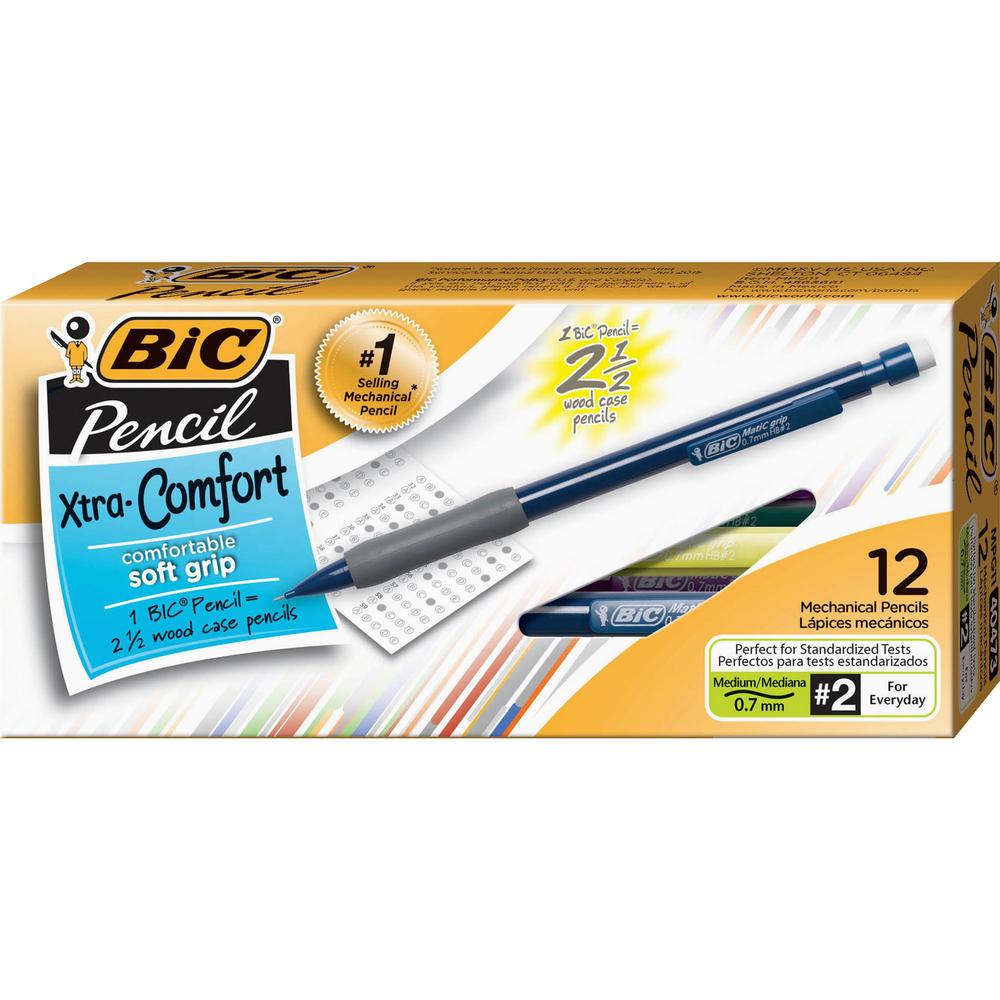 BIC Matic Grip Mechanical Pencils - 0.7 mm Lead Diameter - Refillable - Assorted Barrel - 1 Dozen. Picture 1