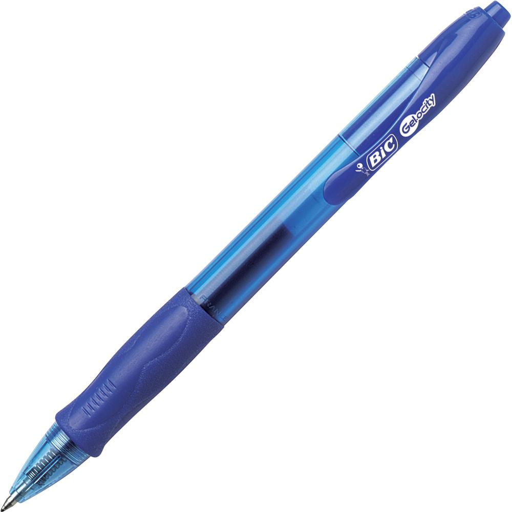 BIC Gel Retractable Pens - Medium Pen Point - 0.7 mm Pen Point Size - Conical Pen Point Style - Refillable - Retractable - Blue Gel-based Ink - Translucent Barrel - 1 Dozen. Picture 1