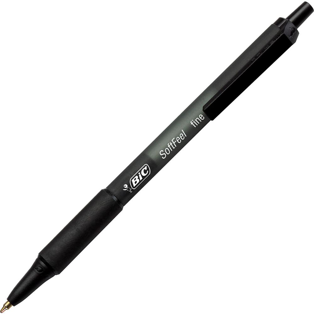 BIC SoftFeel Retractable Ball Pens - Fine Pen Point - Retractable - Black - Black Rubber Barrel - 1 Dozen. Picture 1