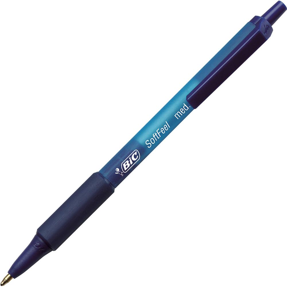 BIC SoftFeel Retractable Ball Pens - Medium Pen Point - Retractable - Blue - Blue Rubber Barrel - 1 Dozen. Picture 1