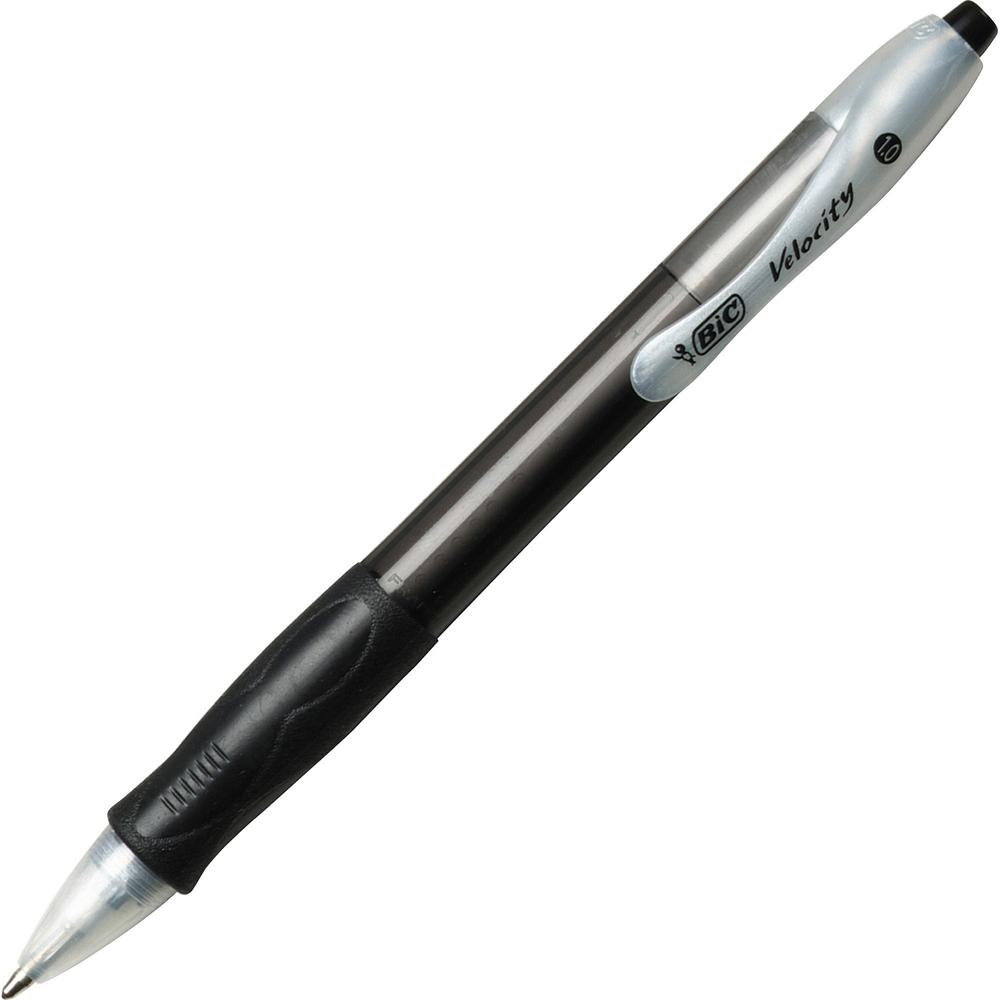 BIC Retractable Ballpoint Pens - Medium Pen Point - 1 mm Pen Point Size - Conical Pen Point Style - Refillable - Retractable - Black - Transparent Black Barrel - 1 Dozen. Picture 1