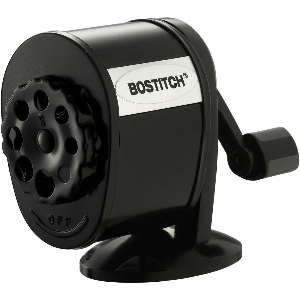 Bostitch Antimicrobial Manual Pencil Sharpener - Wall Mountable, Table Mountable - 8 Hole(s) - 4.3" Height x 2.5" Width - Metal - Black - 1 Each. Picture 1