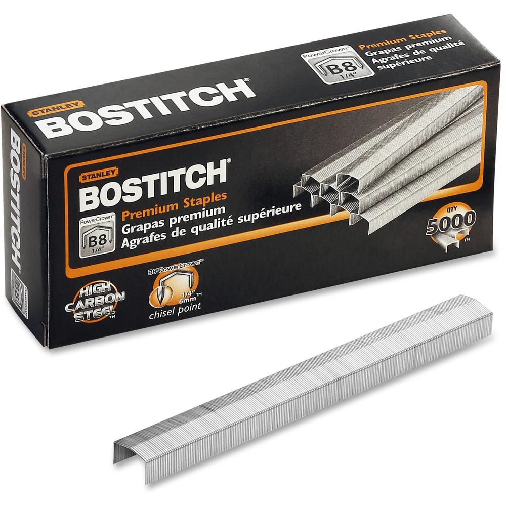 Bostitch PowerCrown Premium Staples - 210 Per Strip - 1/4" Leg - 1/2" Crown - Chisel Point - Silver - High Carbon Steel - 1.1" Height x 0.5" Width0.3" Length - 5000 / Box. Picture 1
