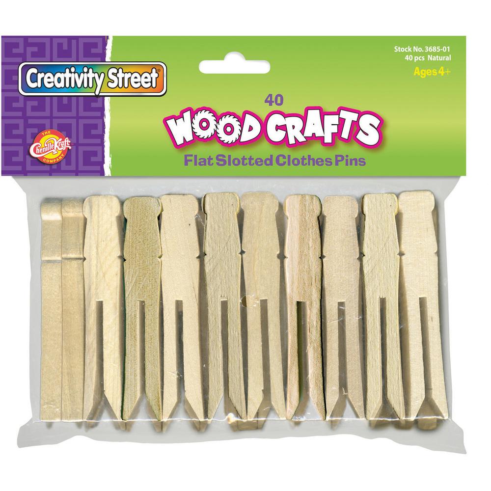 Creativity Street Flat-Slotted Clothespins - 3.8" Length - 40 / Pack - Natural - Wood. Picture 1