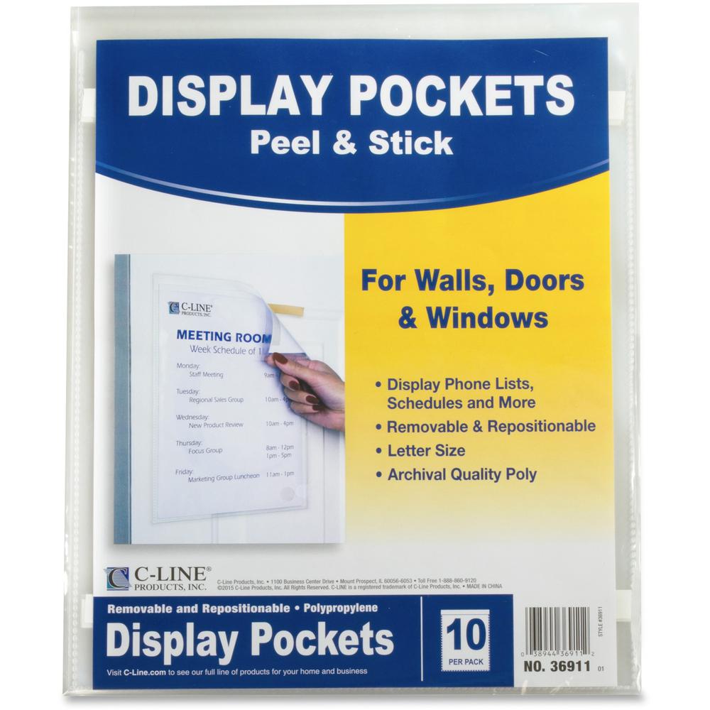 C-Line Display Pockets - Peel & Stick, 8-1/2 x 11, 10/PK, 36911. The main picture.