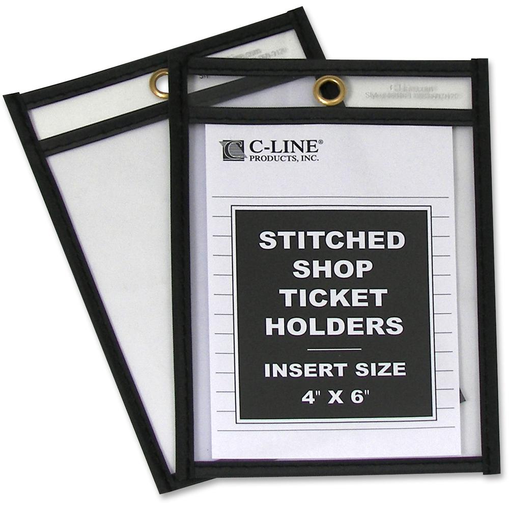 C-Line Shop Ticket Holders, Stitched - Both Sides Clear, 4 x 6, 25/BX, 46046. Picture 1
