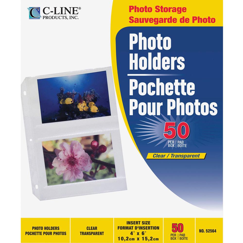 C-Line Ring Binder Photo Storage Pages - 4 Capacity - 4" Width x 6" Length - 3-ring Binding. Picture 1
