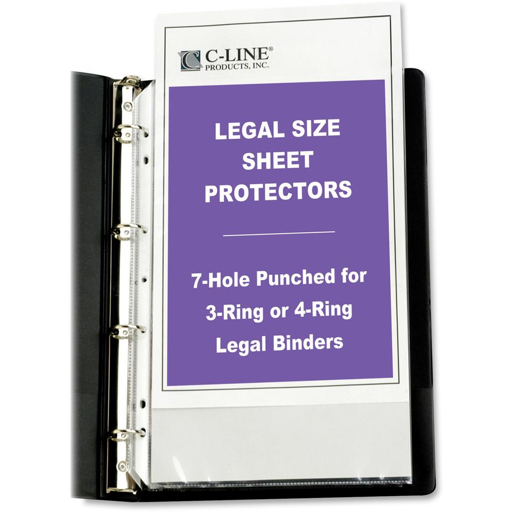 C-Line Heavyweight Poly Sheet Protectors - Legal Size, 7-Hole Punched for 3-Ring or 4-Ring Binders, Clear, Top Loading, 14 x 8-1/2, 50/BX, 62047. Picture 2