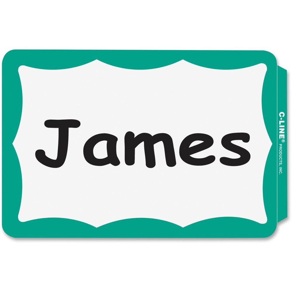 C-Line Self-Adhesive Name Tags - Green Border, Peel & Stick, 3-1/2 x 2-1/4, 100/BX, 92263. Picture 1