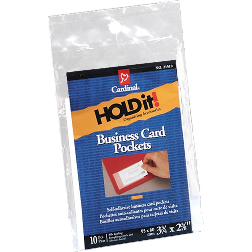 Cardinal HOLDit! Business Card Pockets - Support 3.75" x 2.38" Media - Polypropylene - 10 / Pack - Clear. The main picture.