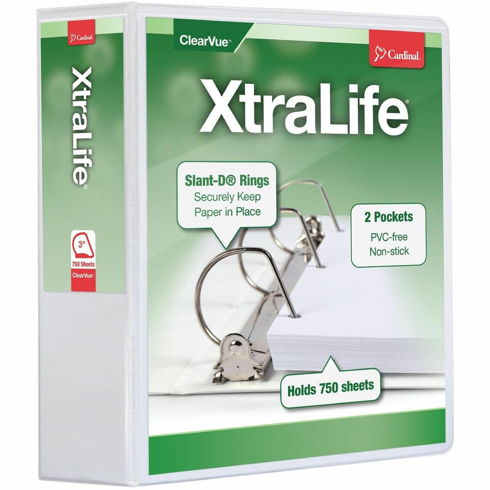 Cardinal Xtralife ClearVue Locking Slant-D Binders - 3" Binder Capacity - Letter - 8 1/2" x 11" Sheet Size - 725 Sheet Capacity - 2 29/32" Spine Width - 3 x D-Ring Fastener(s) - 2 Inside Front & Back . The main picture.
