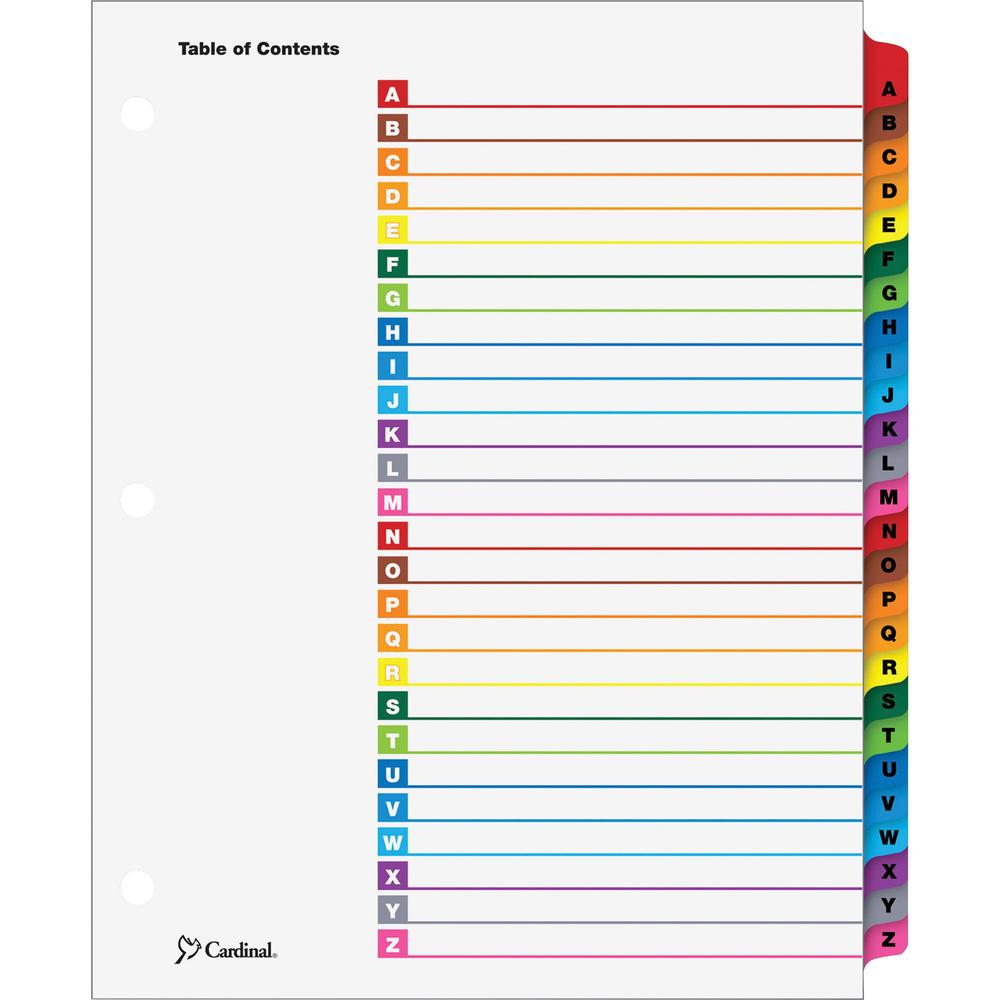 Cardinal A-Z OneStep Index System - 26 x Divider(s) - Printed Tab(s) - Character - A-Z - 26 Tab(s)/Set - 9" Divider Width x 11" Divider Length - Letter - 8.50" Width x 11" Length - 3 Hole Punched - Wh. Picture 1