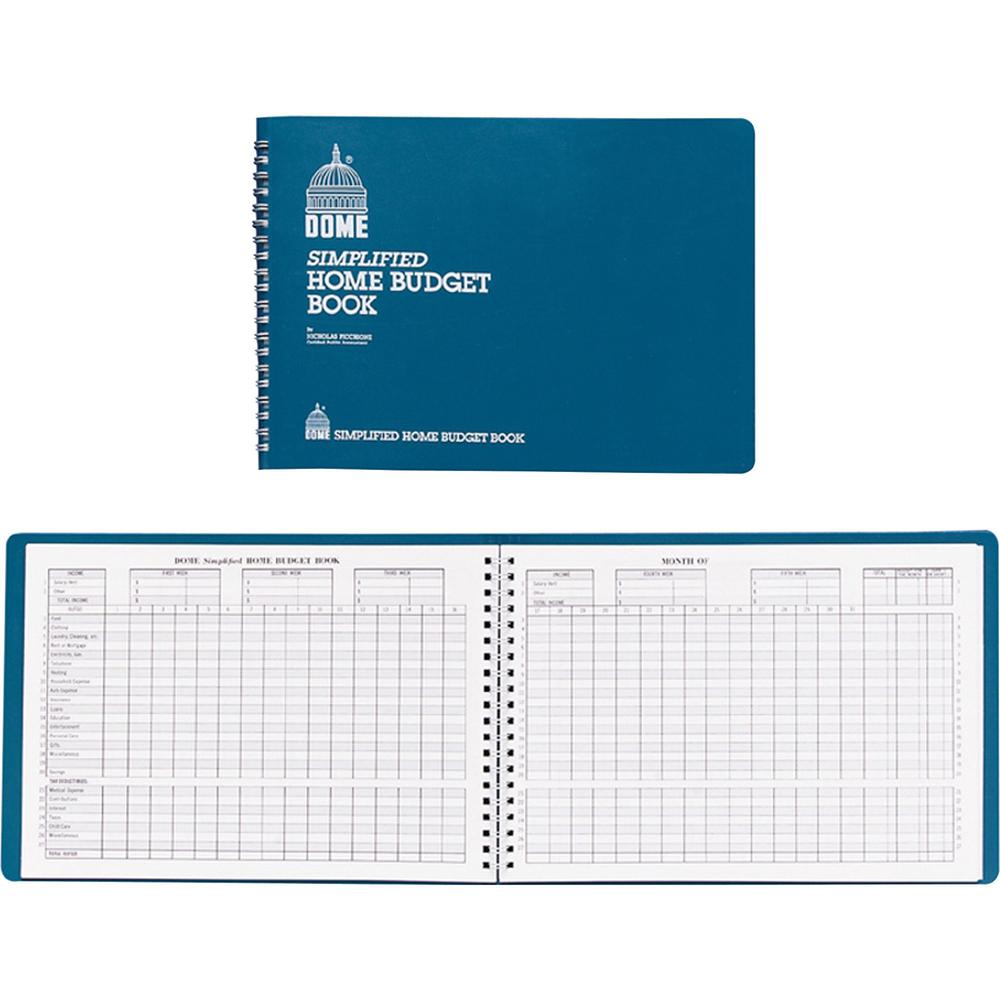 Dome Simplified Home Budget Book - 64 Sheet(s) - Wire Bound - 10.50" x 7.50" Sheet Size - White - White Sheet(s) - Blue Cover - Recycled - 1 Each. Picture 1