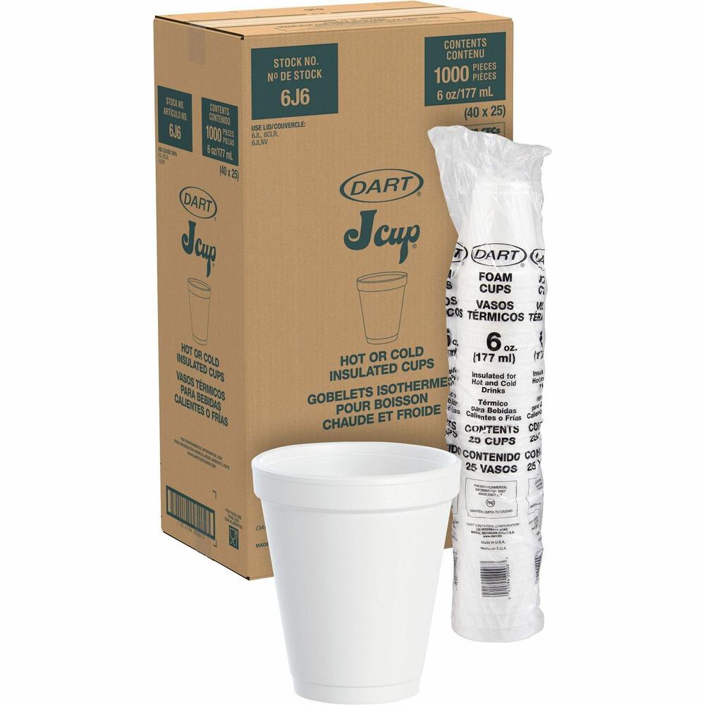 Dart 6 oz Insulated Foam Cups - 25 / Pack - 40 / Carton - White - Foam - Soft Drink, Cold Drink, Hot Drink. Picture 1