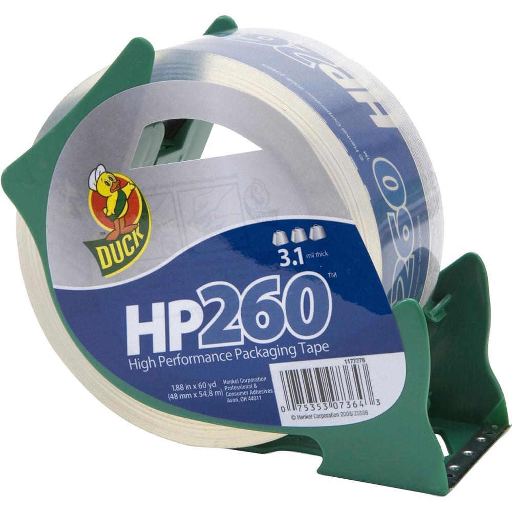 Duck Brand HP260 Packing Tape - 60 yd Length x 2" Width - 3" Core - 3.10 mil - Adhesive Backing - Dispenser Included - UV Resistant - For Mailing, Shipping, Sealing, Label Protection - 1 / Roll - Clea. Picture 1