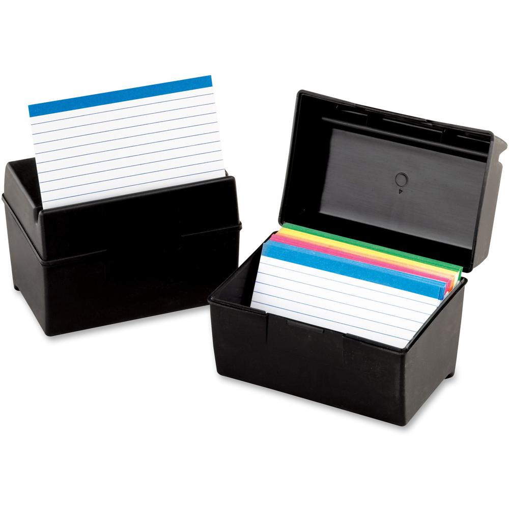 Oxford Plastic Index Card Boxes with Lids - External Dimensions: 8" Width x 5" Height - 400 x Card - Flip Top Closure - Plastic - Black - For Card - 1 Each. Picture 1