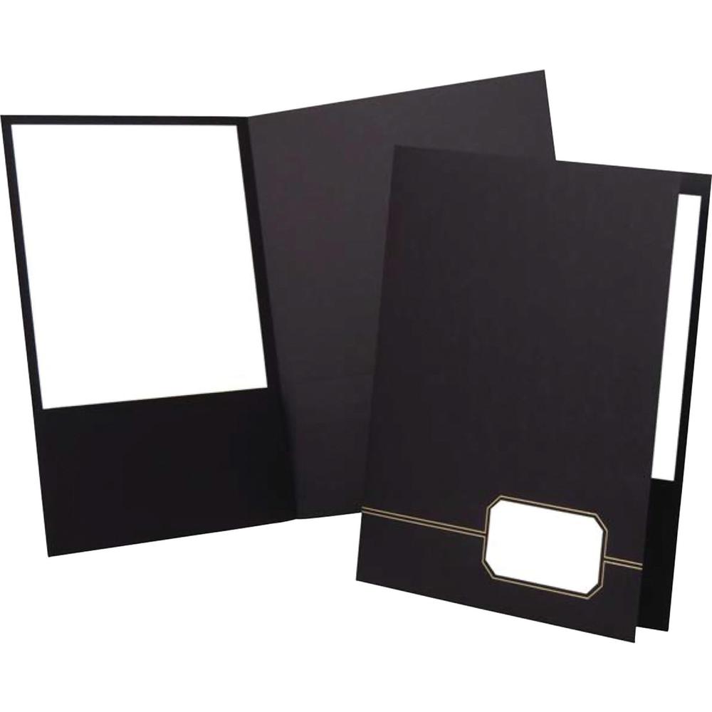 Oxford Executive Letter Recycled Pocket Folder - 1/2" Folder Capacity - 8 1/2" x 11" - 80 Sheet Capacity - 2 Front Pocket(s) - Linen - Black, Gold - 30% Recycled - 4 / Pack. Picture 1