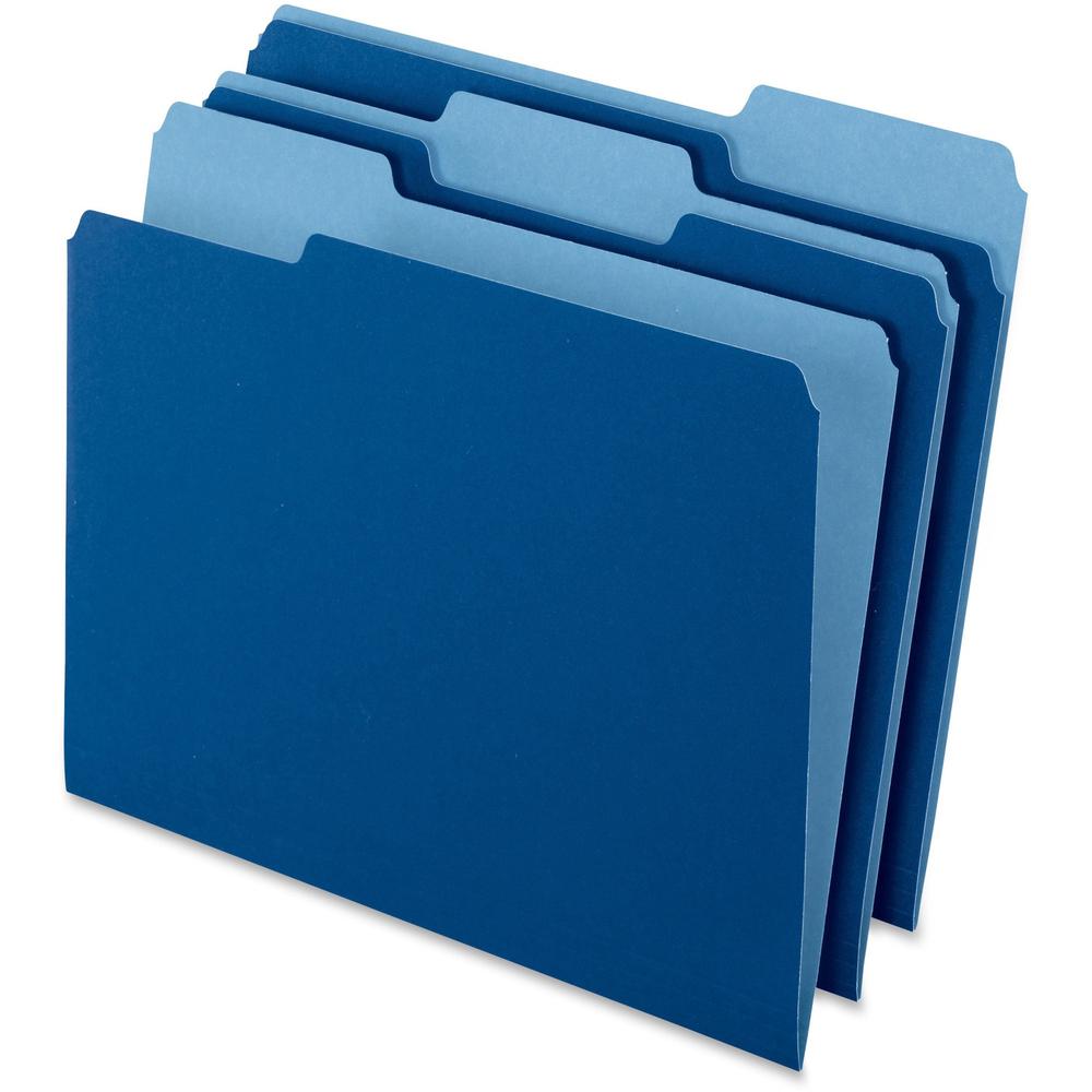 Pendaflex 1/3 Tab Cut Letter Recycled Top Tab File Folder - 8 1/2" x 11" - Top Tab Location - Assorted Position Tab Position - Navy Blue - 10% Recycled - 100 / Box. Picture 1