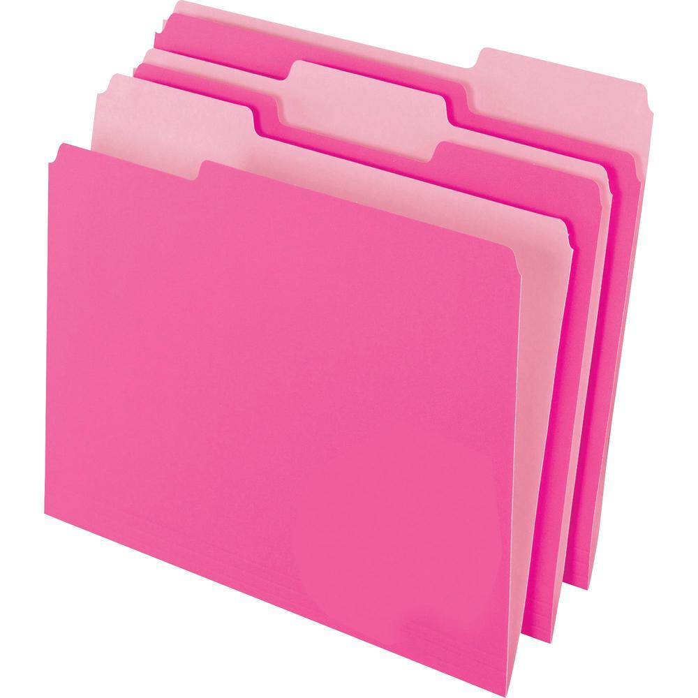 Pendaflex 1/3 Tab Cut Letter Recycled Top Tab File Folder - 8 1/2" x 11" - Top Tab Location - Assorted Position Tab Position - Pink - 10% Recycled - 100 / Box. Picture 1
