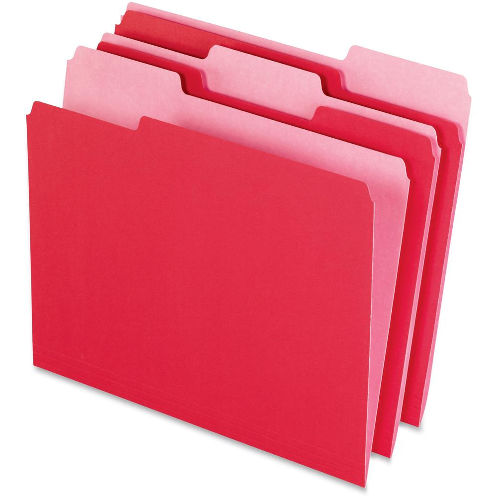 Pendaflex 1/3 Tab Cut Letter Recycled Top Tab File Folder - 8 1/2" x 11" - Top Tab Location - Assorted Position Tab Position - Red - 10% Recycled - 100 / Box. The main picture.