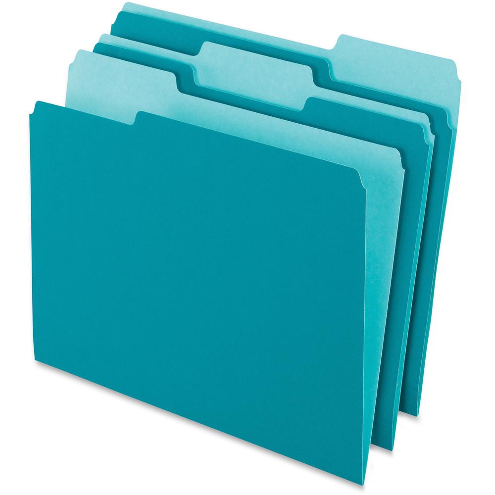 Pendaflex 1/3 Tab Cut Letter Recycled Top Tab File Folder - 8 1/2" x 11" - Top Tab Location - Assorted Position Tab Position - Teal - 10% Recycled - 100 / Box. Picture 1