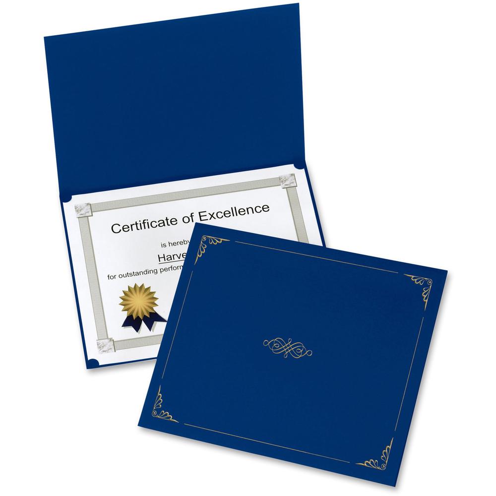 Oxford Letter Certificate Holder - 8 1/2" x 11" - Linen - Dark Blue - 5 / Pack. Picture 1