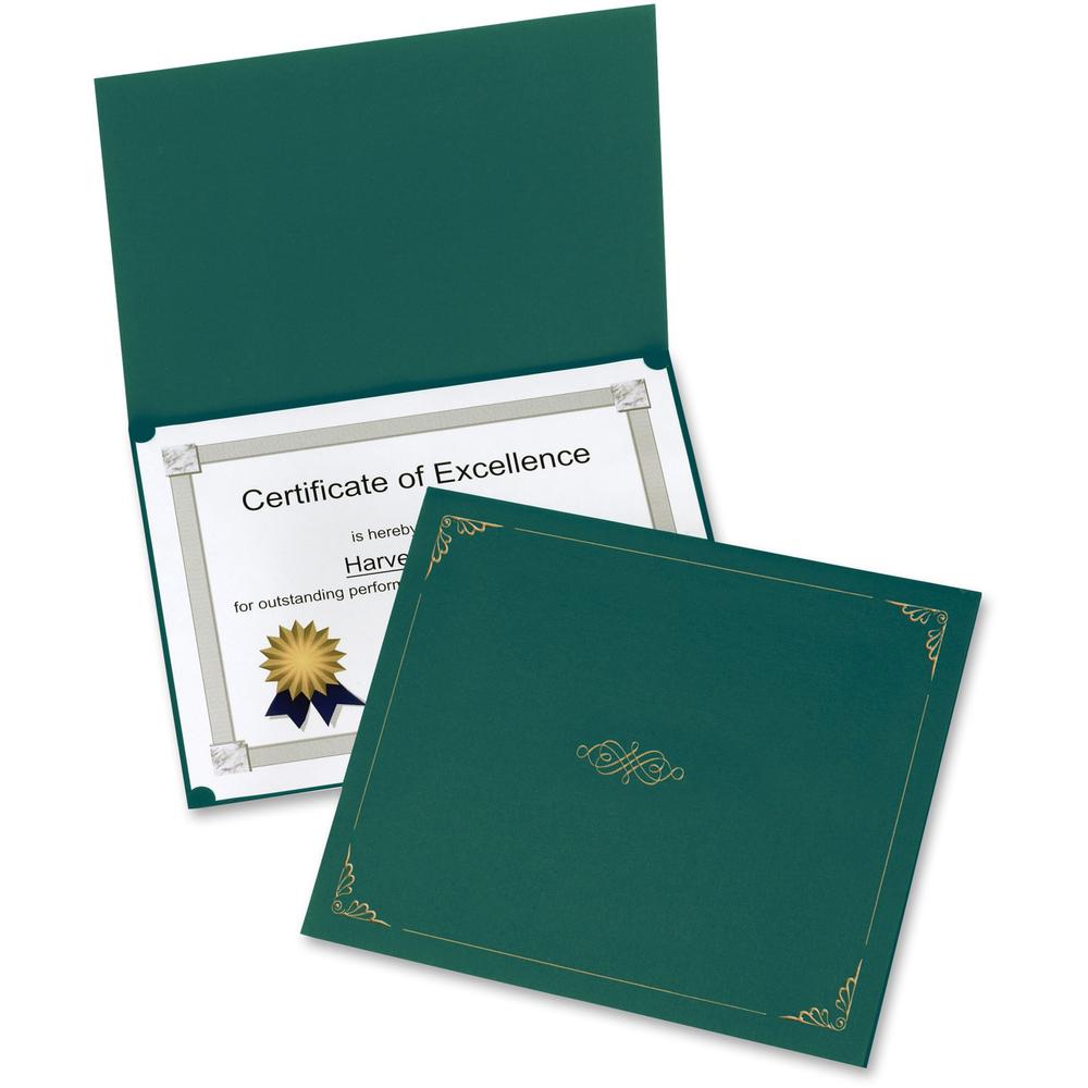 Oxford Letter Certificate Holder - 8 1/2" x 11" - Linen - Hunter Green - 5 / Pack. Picture 1