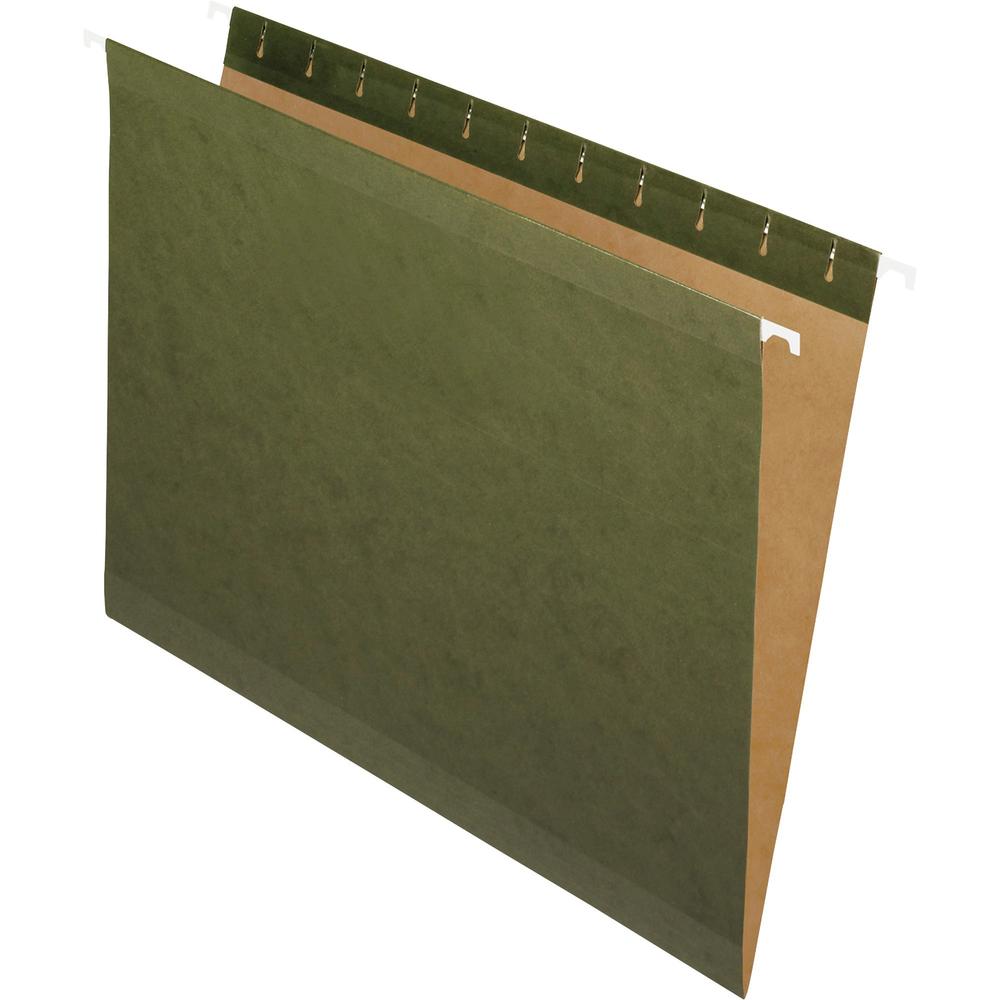 Pendaflex Letter Recycled Hanging Folder - 8 1/2" x 11" - Internal Pocket(s) - Green - 10% Recycled - 25 / Box. Picture 1