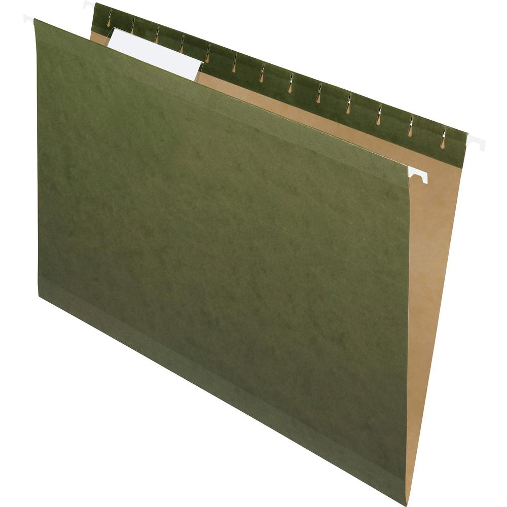 Pendaflex 1/3 Tab Cut Legal Recycled Hanging Folder - 8 1/2" x 14" - Internal Pocket(s) - Standard Green - 10% Recycled - 25 / Box. Picture 1