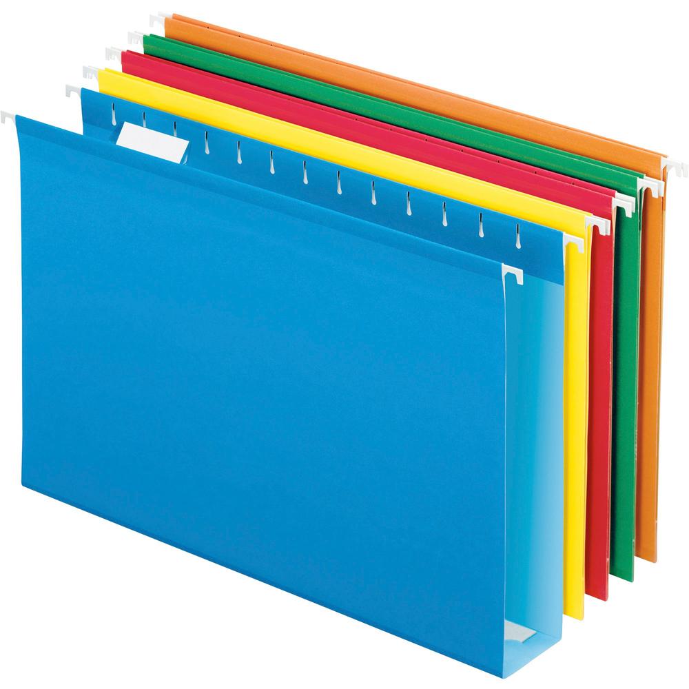 Pendaflex 1/5 Tab Cut Legal Recycled Hanging Folder - 2" Folder Capacity - 8 1/2" x 14" - Poly, Pressboard - Bright Green, Blue, Orange, Red, Yellow - 10% Recycled - 25 / Box. Picture 1