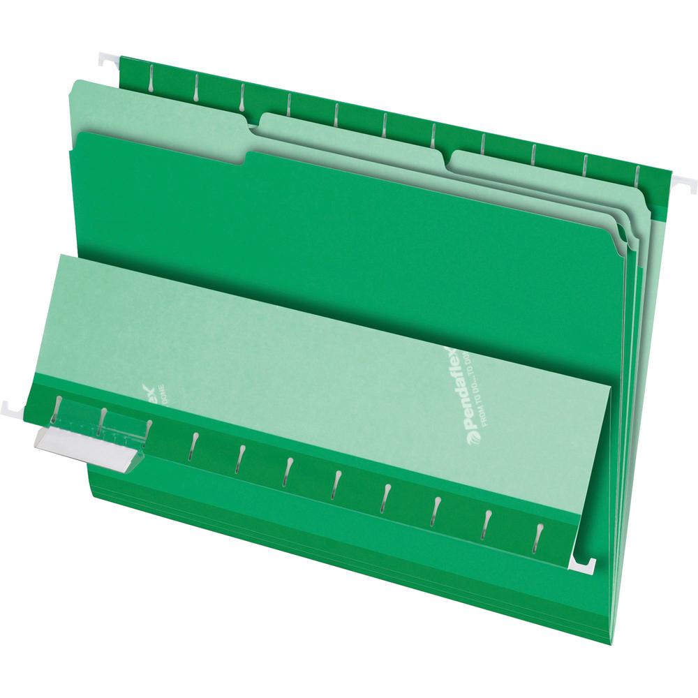 Pendaflex 1/3 Tab Cut Letter Recycled Top Tab File Folder - 8 1/2" x 11" - Top Tab Location - Assorted Position Tab Position - Green - 10% Recycled - 100 / Box. The main picture.