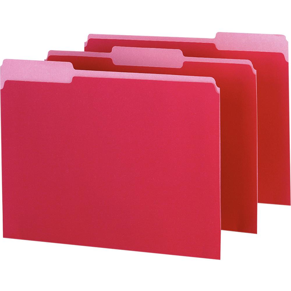 Pendaflex 1/3 Tab Cut Letter Recycled Top Tab File Folder - 8 1/2" x 11" - Red - 10% Recycled - 100 / Box. Picture 1