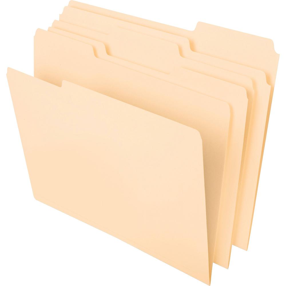 Pendaflex 1/3 Tab Cut Letter Recycled Top Tab File Folder - 8 1/2" x 11" - Top Tab Location - Assorted Position Tab Position - Manila - 30% Recycled - 100 / Box. The main picture.