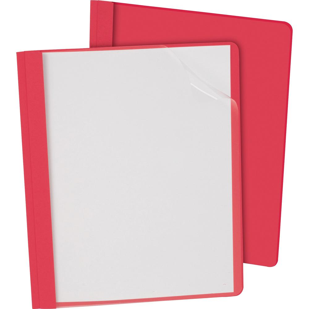 Oxford Letter Report Cover - 8 1/2" x 11" - 100 Sheet Capacity - 3 x Tang Fastener(s) - 1/2" Fastener Capacity for Folder - Leatherette - Red, Clear - 25 / Box. The main picture.