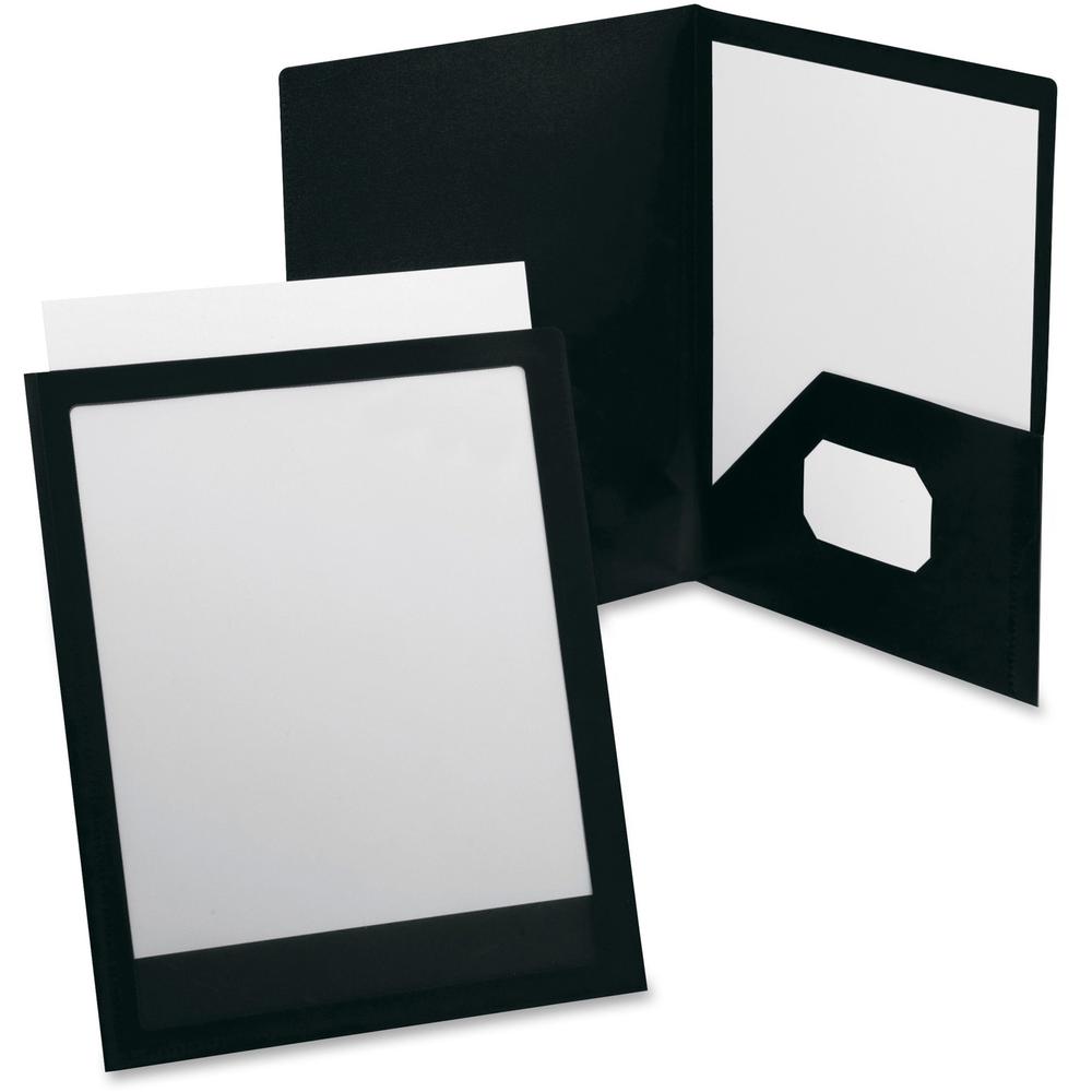 Oxford ViewFolio Letter Pocket Folder - 8 1/2" x 11" , 9 1/2" x 11 5/8" - 100 Sheet Capacity - 2 Pocket(s) - Polypropylene - Black - 1 Each. The main picture.