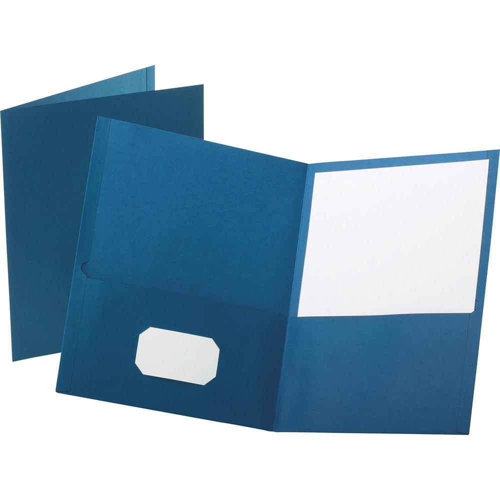 Oxford Letter Recycled Pocket Folder - 8 1/2" x 11" - 100 Sheet Capacity - 2 Internal Pocket(s) - Leatherette - Blue - 10% Recycled - 25 / Box. Picture 1