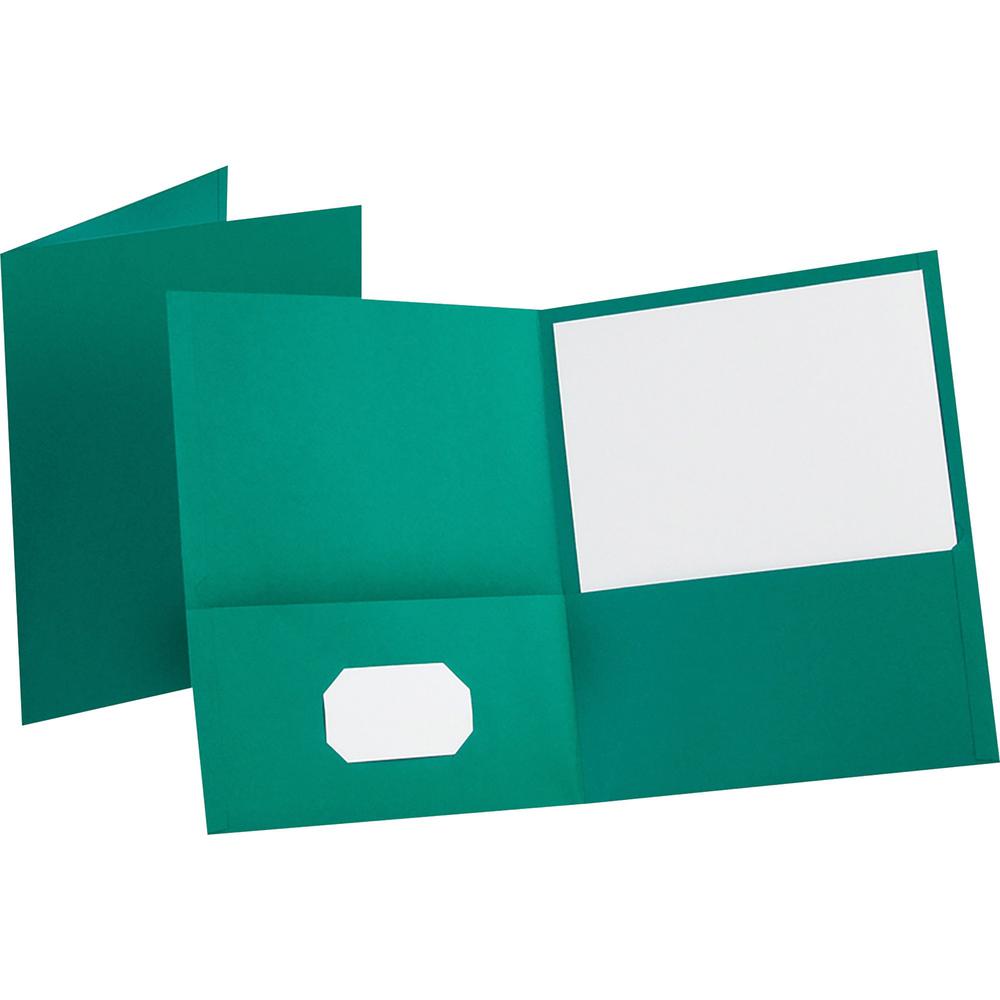 Oxford Letter Recycled Pocket Folder - 8 1/2" x 11" - 100 Sheet Capacity - 2 Internal Pocket(s) - Leatherette - Teal - 10% Recycled - 25 / Box. Picture 1