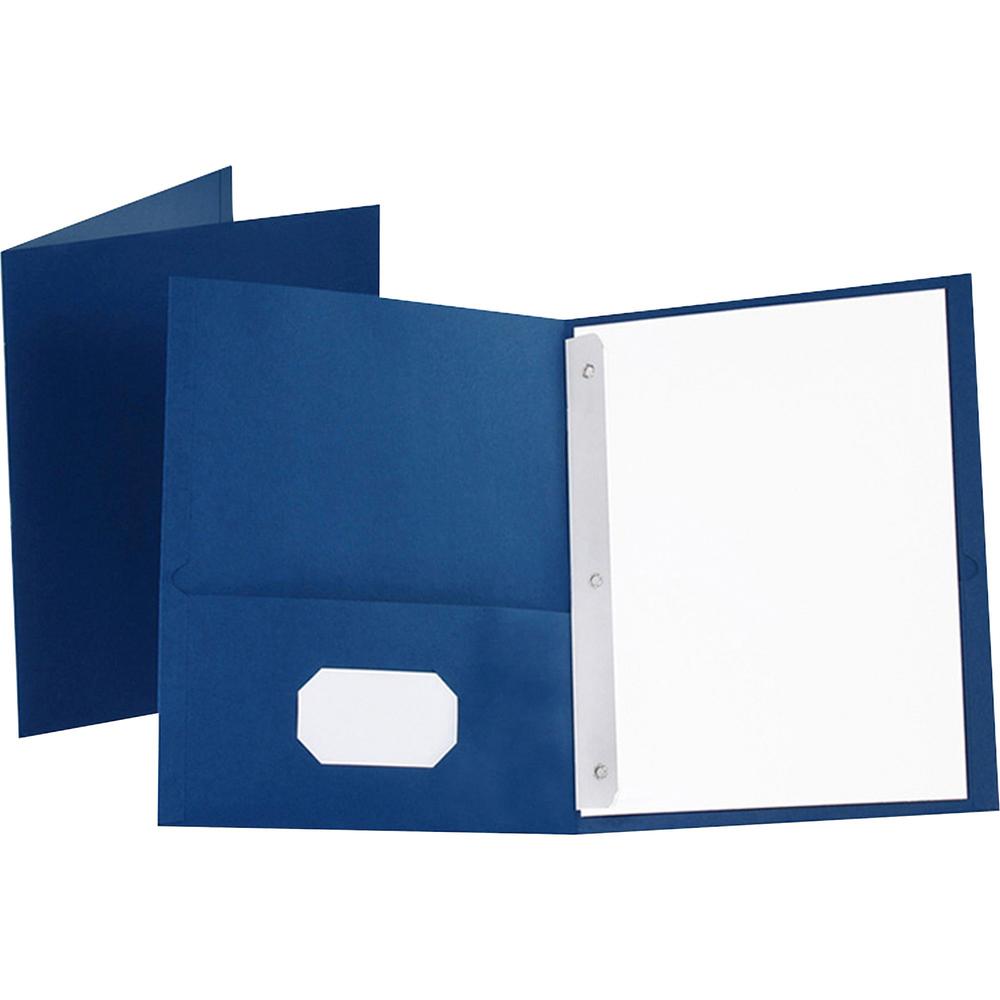Oxford Letter Recycled Pocket Folder - 8 1/2" x 11" - 85 Sheet Capacity - 3 Fastener(s) - 1/2" Fastener Capacity for Folder - 2 Inside Front & Back Pocket(s) - Leatherette - Blue - 10% Recycled - 25 /. Picture 1