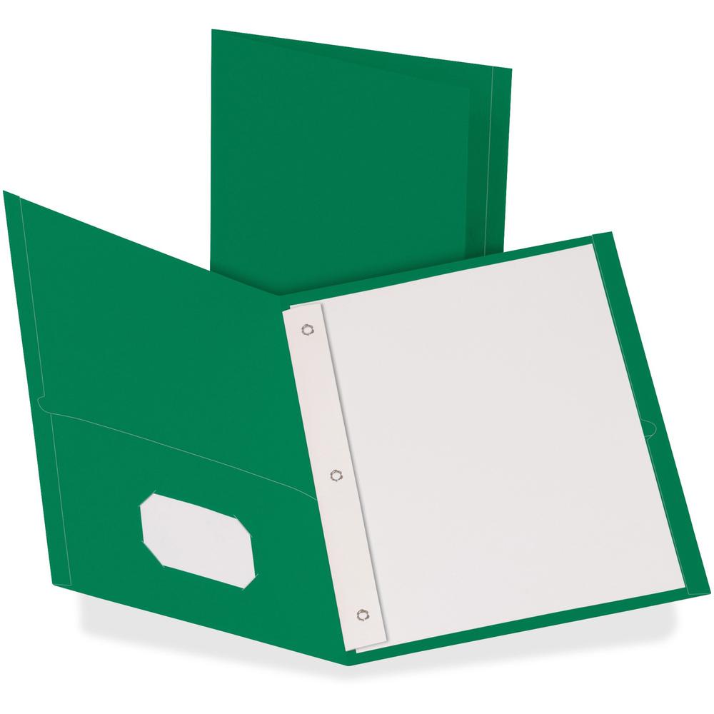 Oxford Letter Recycled Pocket Folder - 8 1/2" x 11" - 3 Fastener(s) - 1/2" Fastener Capacity for Folder - 2 Inside Front & Back Pocket(s) - Leatherette Paper - Hunter Green - 10% Recycled - 25 / Box. Picture 1