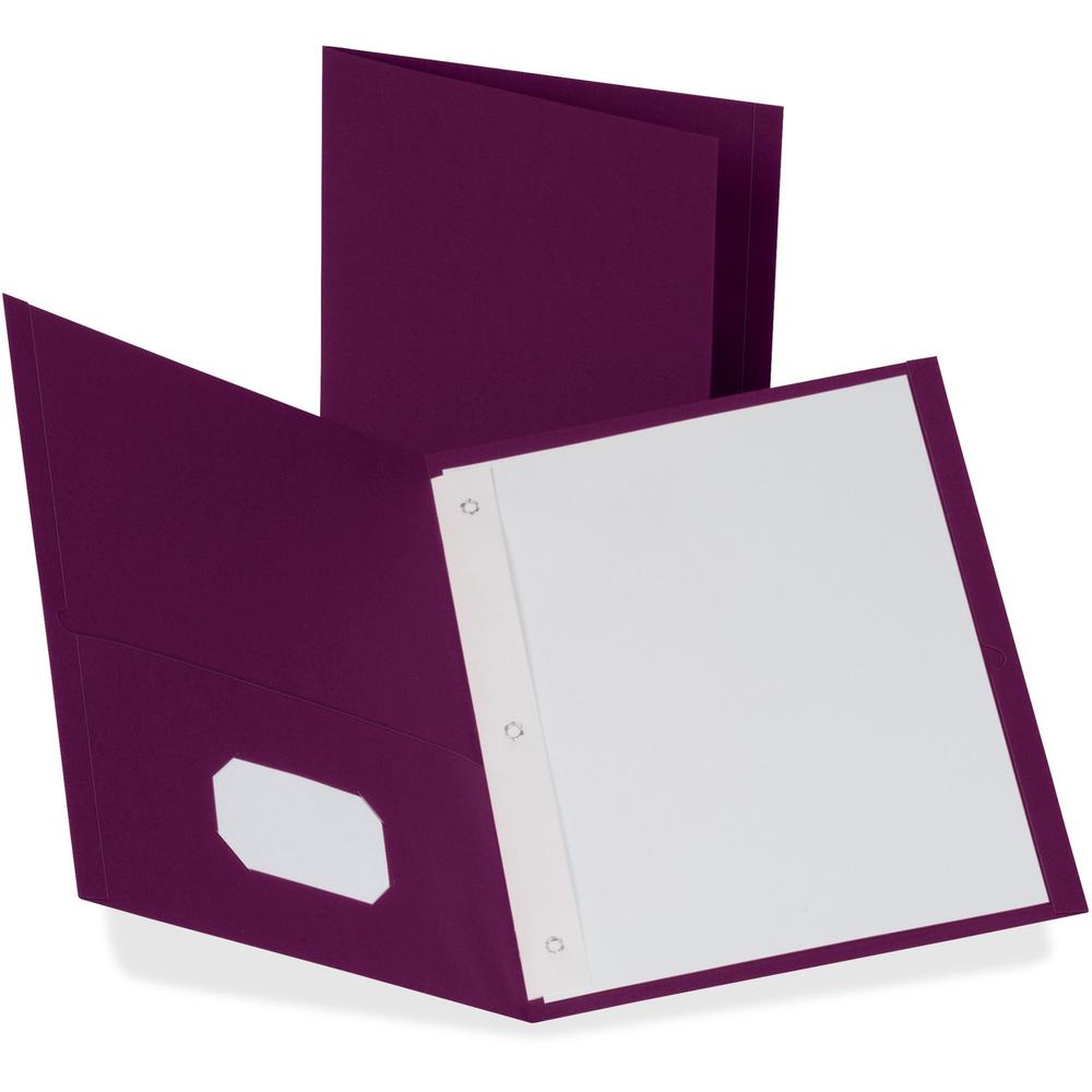 Oxford Letter Recycled Pocket Folder - 8 1/2" x 11" - 3 Fastener(s) - 1/2" Fastener Capacity for Folder - 2 Inside Front & Back Pocket(s) - Leatherette Paper - Burgundy - 10% - 25 / Box. Picture 1