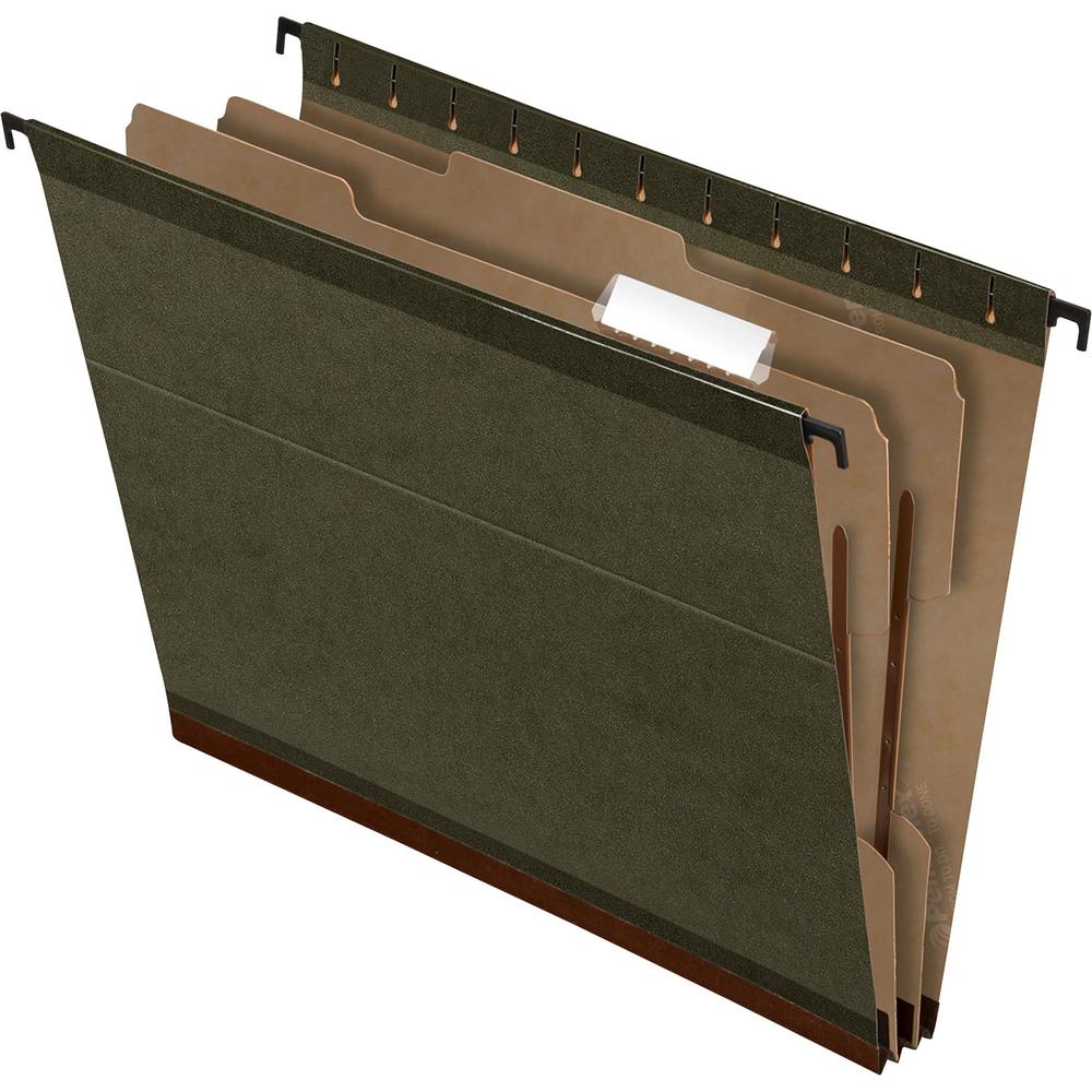 Pendaflex Letter Recycled Hanging Folder - 8 1/2" x 11" - 2" Expansion - 2" Fastener Capacity for Folder - 2 Divider(s) - Tyvek, Pressboard - Green - 10% Recycled - 10 / Box. Picture 1