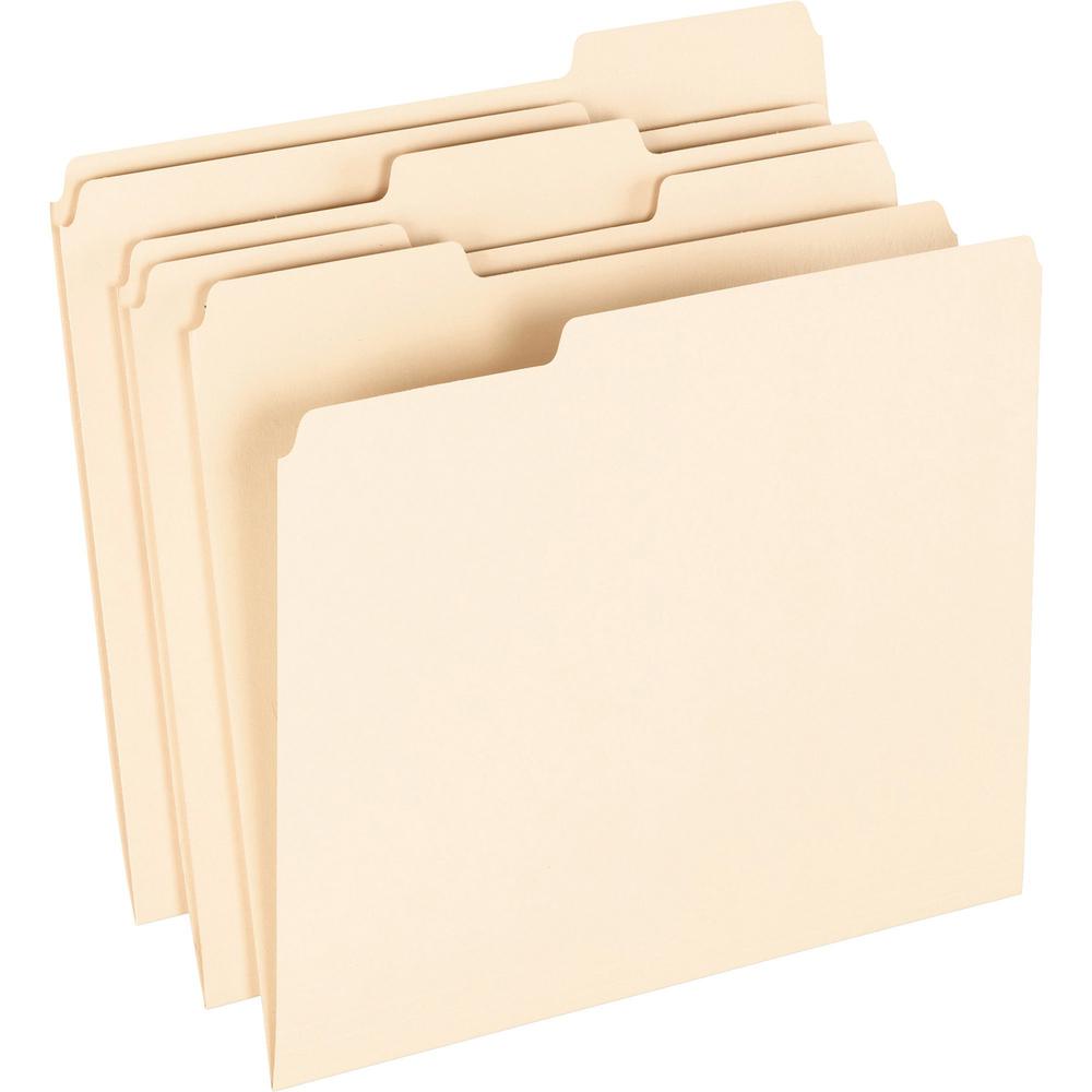 Pendaflex 1/3 Tab Cut Letter Recycled Top Tab File Folder - 8 1/2" x 11" - Top Tab Location - Assorted Position Tab Position - Manila - 100% Recycled - 100 / Box. The main picture.