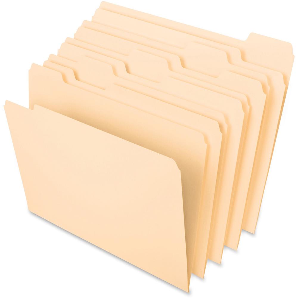 Pendaflex Essentials 1/5 Tab Cut Letter Recycled Top Tab File Folder - 8 1/2" x 11" - 3/4" Expansion - Top Tab Location - Assorted Position Tab Position - Manila - Manila - 10% Recycled - 100 / Box. Picture 1