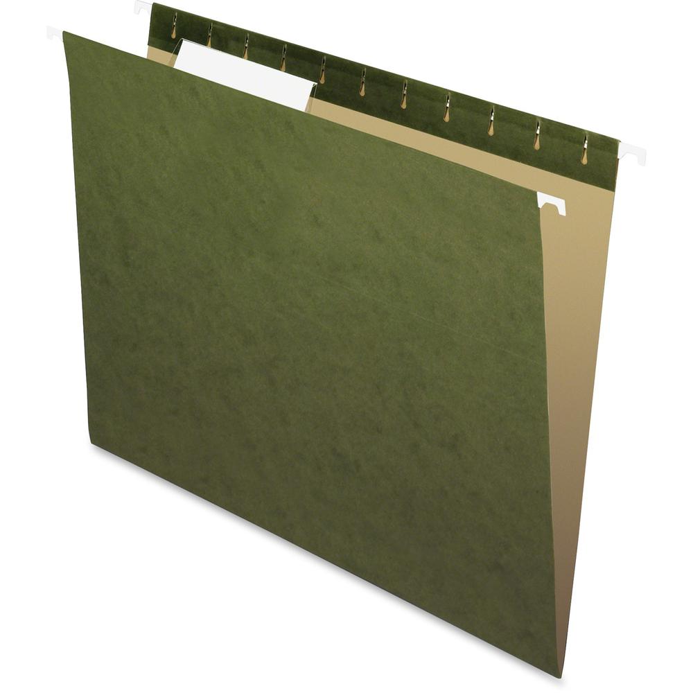 Pendaflex Essentials 1/3 Tab Cut Letter Recycled Hanging Folder - 8 1/2" x 11" - Standard Green - 100% Recycled - 25 / Box. Picture 1