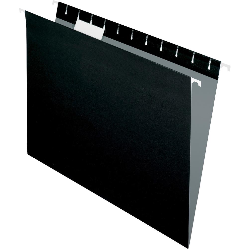 Pendaflex Essentials 1/5 Tab Cut Letter Recycled Hanging Folder - 8 1/2" x 11" - Black - 100% Recycled - 25 / Box. Picture 1